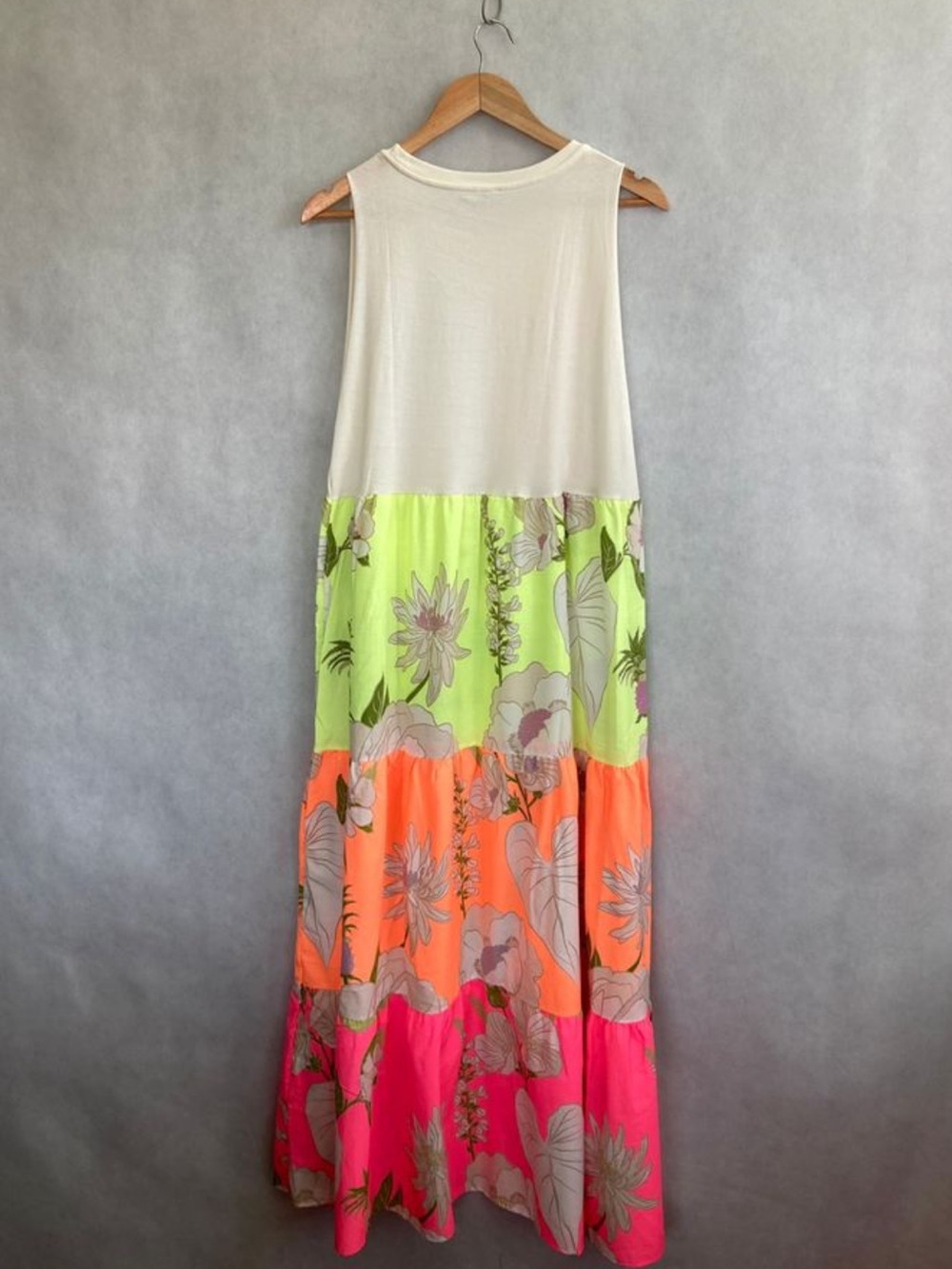 RARE- FARM Rio “Roda a Saia” Neon tiered Maxi dress featuring graphic tank - Picture 6 of 6